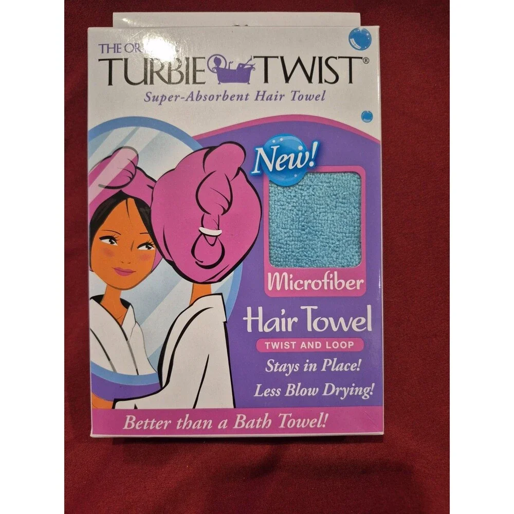 NIB The Original Turbie Twist Microfiber Hair Towel Seen On TV Blue Microfiber